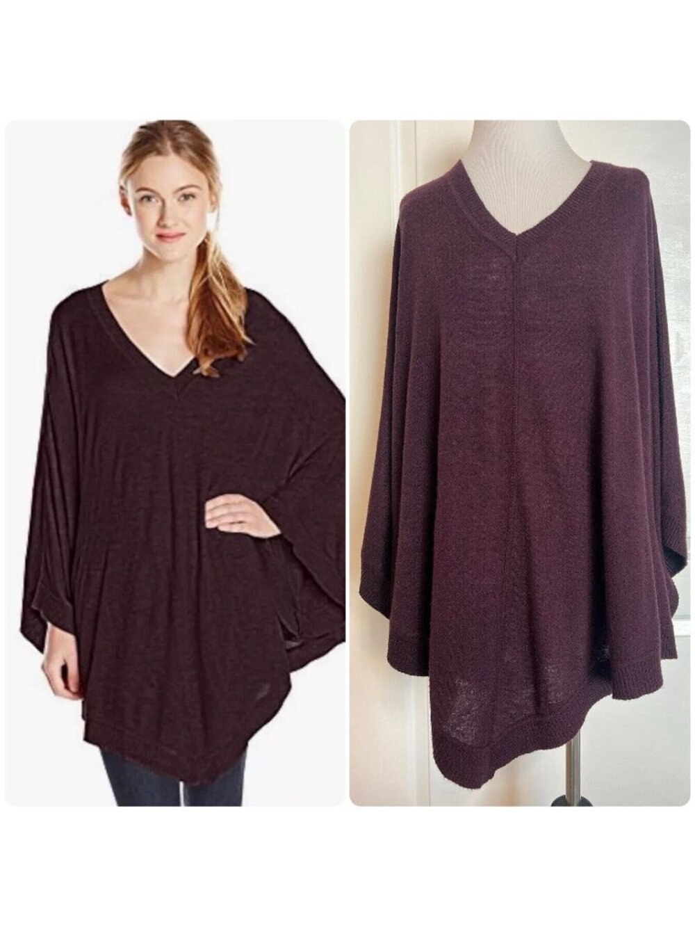 $139 SPLENDID Designer Poncho Sweater Knit V-Neck Cashmere Blend Pullover Soft S